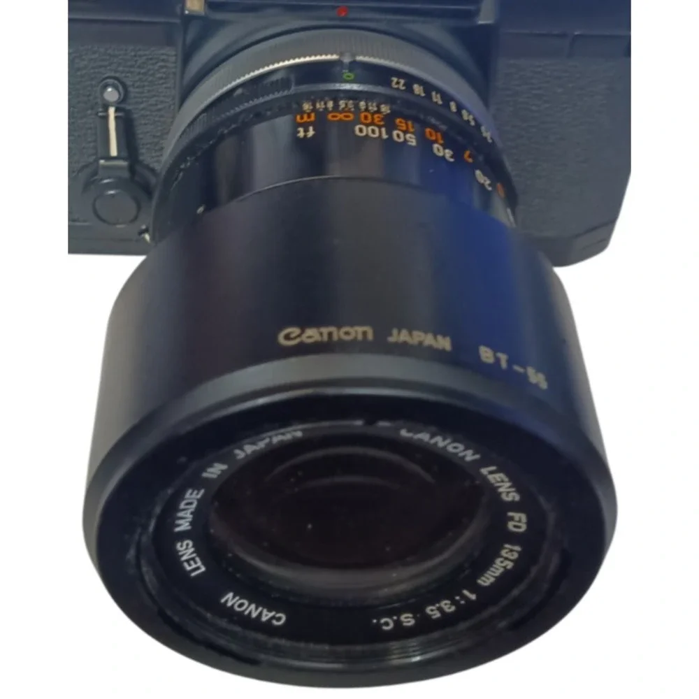 Vintage Canon EF SLR 35mm Film Camera with 135‎ mm Zoom Lens, Made in Japan